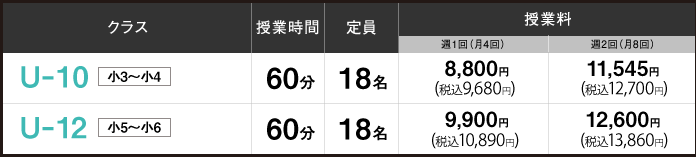 月謝料金（地域A）